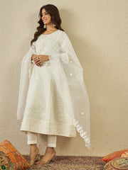 Women Floral Embroidered Regular Sequinned Kurta with Trousers & Dupatta