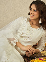 Women Floral Embroidered Regular Sequinned Kurta with Trousers & Dupatta