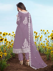 Floral Embroidered Thread Work Straight Kurta With Trousers And Dupatta