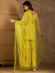 Women Floral Embroidered Kurta with Sharara & Dupatta