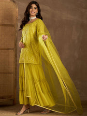 Women Floral Embroidered Kurta with Sharara & Dupatta