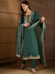 Women Floral Zari and Sequinned Embroidered Kurta Set with Dupatta