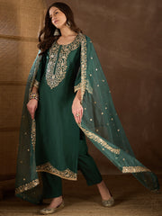 Women Floral Zari and Sequinned Embroidered Kurta Set with Dupatta