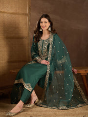 Women Floral Zari and Sequinned Embroidered Kurta Set with Dupatta