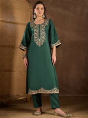 Women Floral Zari and Sequinned Embroidered Kurta Set with Dupatta