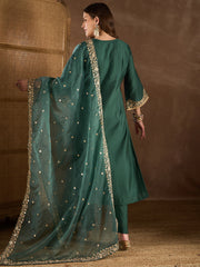 Women Floral Zari and Sequinned Embroidered Kurta Set with Dupatta