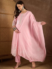 Women Ethnic Motif Embroidered Chikankari Kurta with Trousers & Dupatta