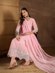 Women Ethnic Motif Embroidered Chikankari Kurta with Trousers & Dupatta