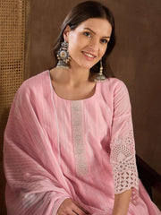 Women Ethnic Motif Embroidered Chikankari Kurta with Trousers & Dupatta