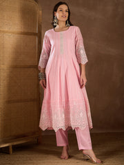 Women Ethnic Motif Embroidered Chikankari Kurta with Trousers & Dupatta