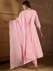 Women Ethnic Motif Embroidered Chikankari Kurta with Trousers & Dupatta