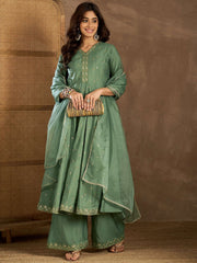 Women Ethnic Motifs Self Design Thread Work Kurta with Palazzos & With Dupatta