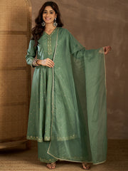 Women Ethnic Motifs Self Design Thread Work Kurta with Palazzos & With Dupatta