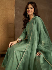 Women Ethnic Motifs Self Design Thread Work Kurta with Palazzos & With Dupatta