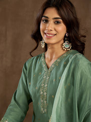 Women Ethnic Motifs Self Design Thread Work Kurta with Palazzos & With Dupatta