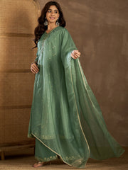 Women Ethnic Motifs Self Design Thread Work Kurta with Palazzos & With Dupatta