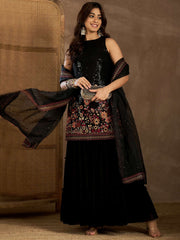 Women Floral Embroidered Regular Sequinned Kurta with Sharara & Dupatta