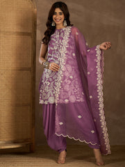 Floral Embroidered Thread Work Kurta With Patiala & Dupatta
