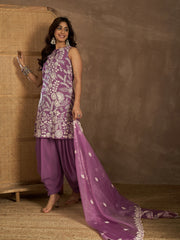 Floral Embroidered Thread Work Kurta With Patiala & Dupatta