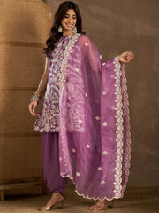 Floral Embroidered Thread Work Kurta With Patiala & Dupatta