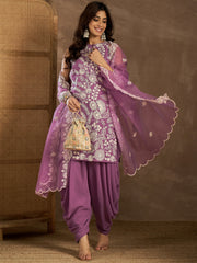 Floral Embroidered Thread Work Kurta With Patiala & Dupatta