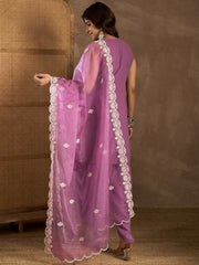 Floral Embroidered Thread Work Kurta With Patiala & Dupatta