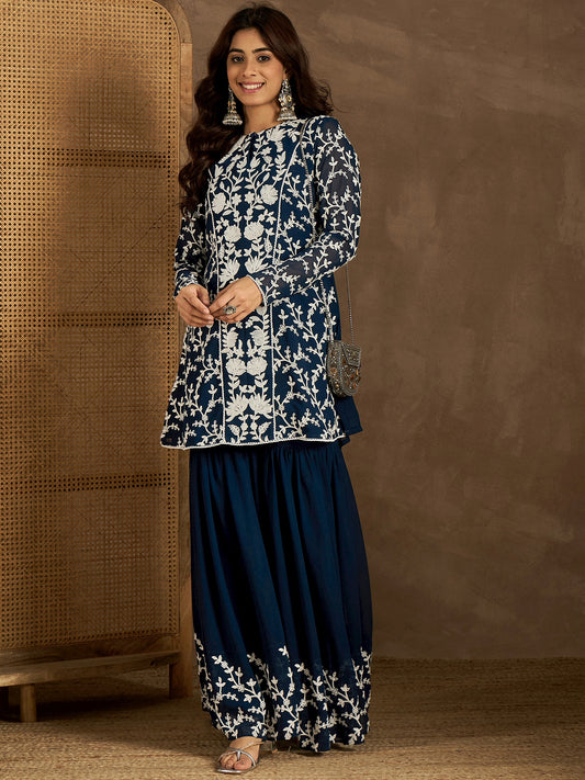 Women Floral Embroidered Kurti with Sharara