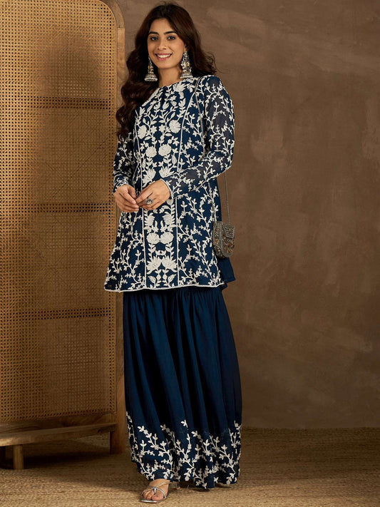 Women Floral Embroidered Kurti with Sharara