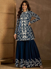 Embroidered Round Neck Top With Palazzos Co-Ords Set