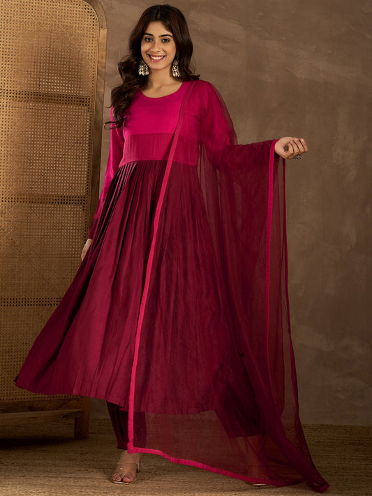Women Round Neck Anarkali Kurta with Trousers & Dupatta