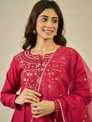 Women Floral Yoke Design Anarkali Kurta with Trousers & Dupatta