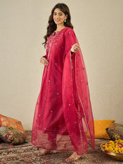 Women Floral Yoke Design Anarkali Kurta with Trousers & Dupatta