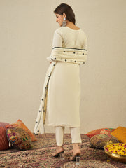 Floral Embroidered Thread Work Straight Kurta With Trousers & Dupatta