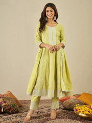 Women Floral Embroidered Regular Chikankari Kurta with Trousers & Dupatta