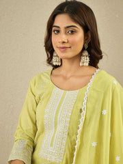 Women Floral Embroidered Regular Chikankari Kurta with Trousers & Dupatta