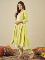 Women Floral Embroidered Regular Chikankari Kurta with Trousers & Dupatta