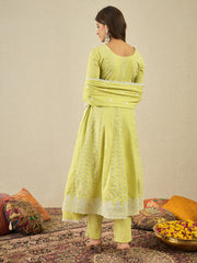 Women Floral Embroidered Regular Chikankari Kurta with Trousers & Dupatta