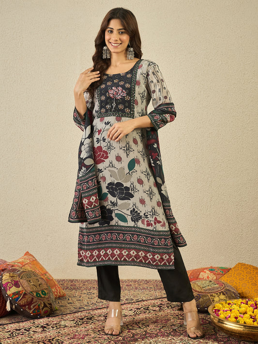Women Ethnic Motifs Printed Sequinned Pure Cotton Kurta & Trousers With Dupatta