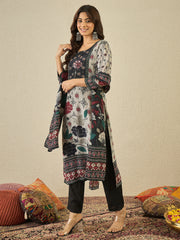 Women Ethnic Motifs Printed Sequinned Pure Cotton Kurta & Trousers With Dupatta