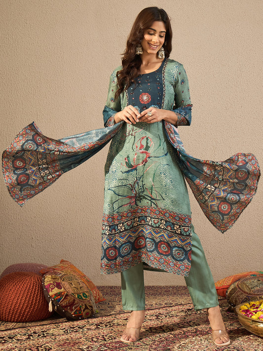 Women Ethnic Motifs Printed Regular Sequinned Kurta with Trousers & Dupatta