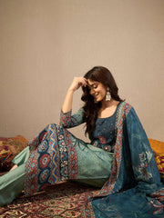 Women Ethnic Motifs Printed Regular Sequinned Kurta with Trousers & Dupatta