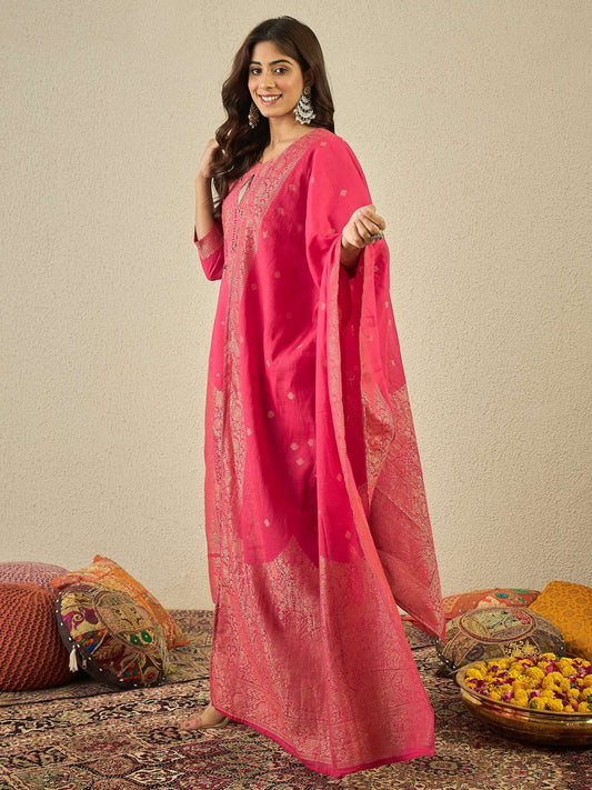 Women Beads and Stones Kurta with Trousers & Dupatta