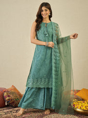 Women Floral Embroidered Kurta with Sharara & Dupatta