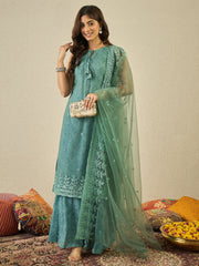 Women Floral Embroidered Kurta with Sharara & Dupatta