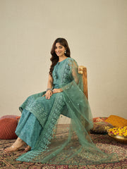 Women Floral Embroidered Kurta with Sharara & Dupatta