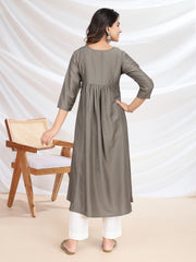 Women Geometric Yoke Design Sequinned White Romance Kurta