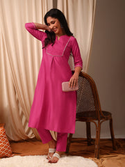 Women Regular Thread Work Kurta with Trousers