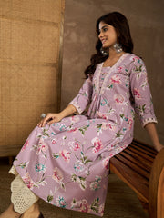 Women Floral Printed Thread Work Kurta