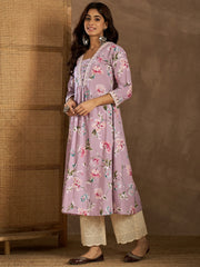 Women Floral Printed Thread Work Kurta