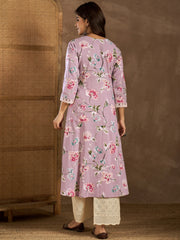 Women Floral Printed Thread Work Kurta